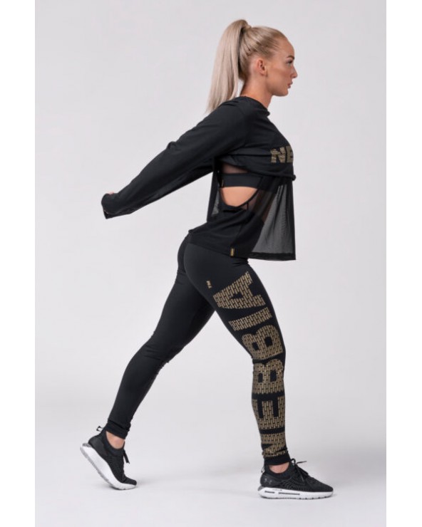 NEBBIA High Waist Leggings Black - Intense Gold Logo Print N827